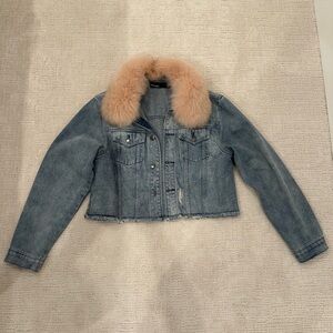 Ava Kris Distressed Denim Jacket with Removable Fox Fur Collar - Medium, EUC